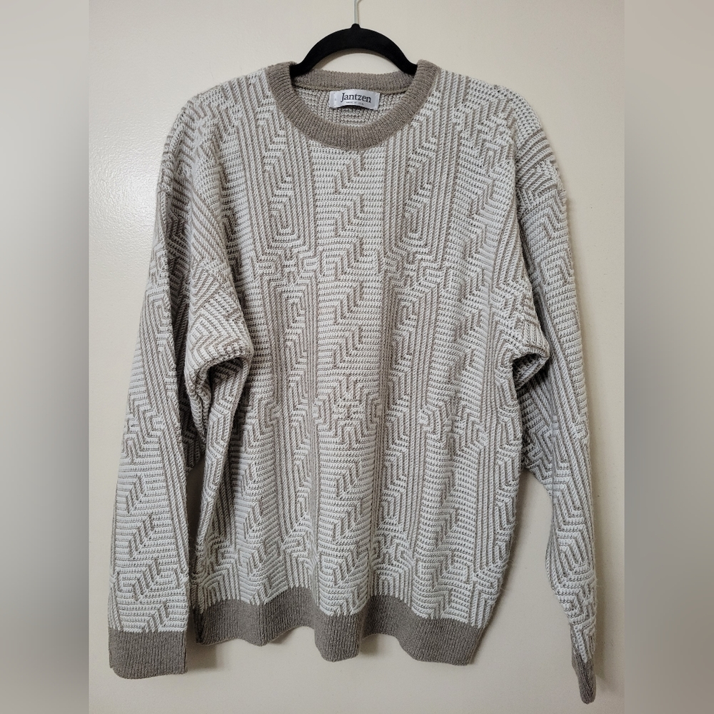 Vintage Jantzen Men's Patterned Crewneck Grandpa Dad Sweater